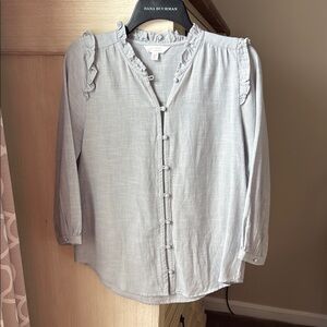 Lauren Conrad Light Blue/Gray Women's Button down Top with Ruffles